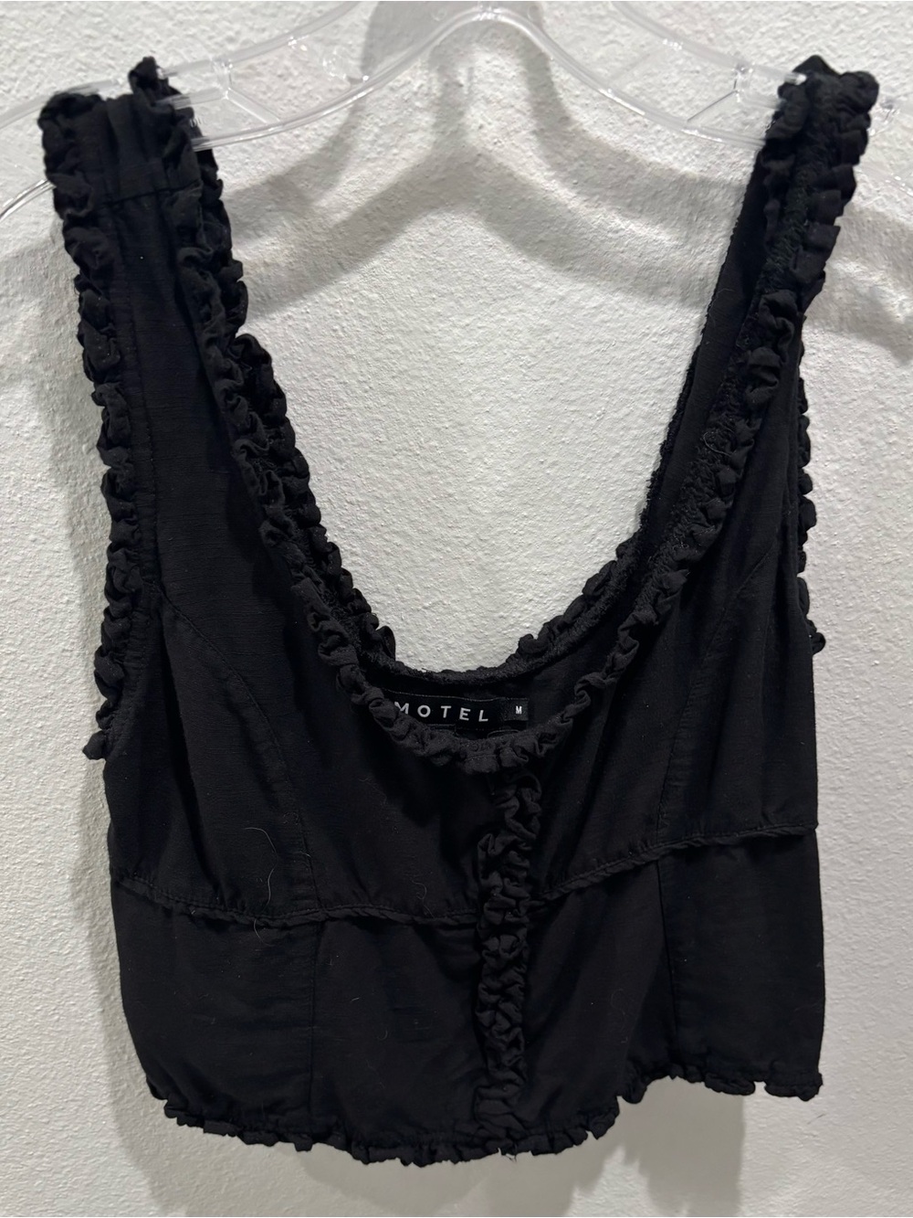 Motel Black Ruffle-Edge Cropped Tank